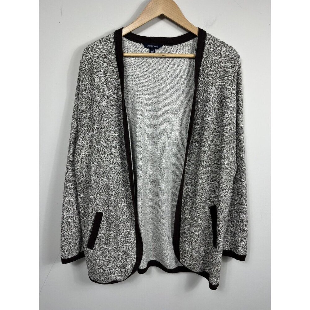 Lands End Sweater Women Large Brown Open Cardigan Long Sleeve Pockets